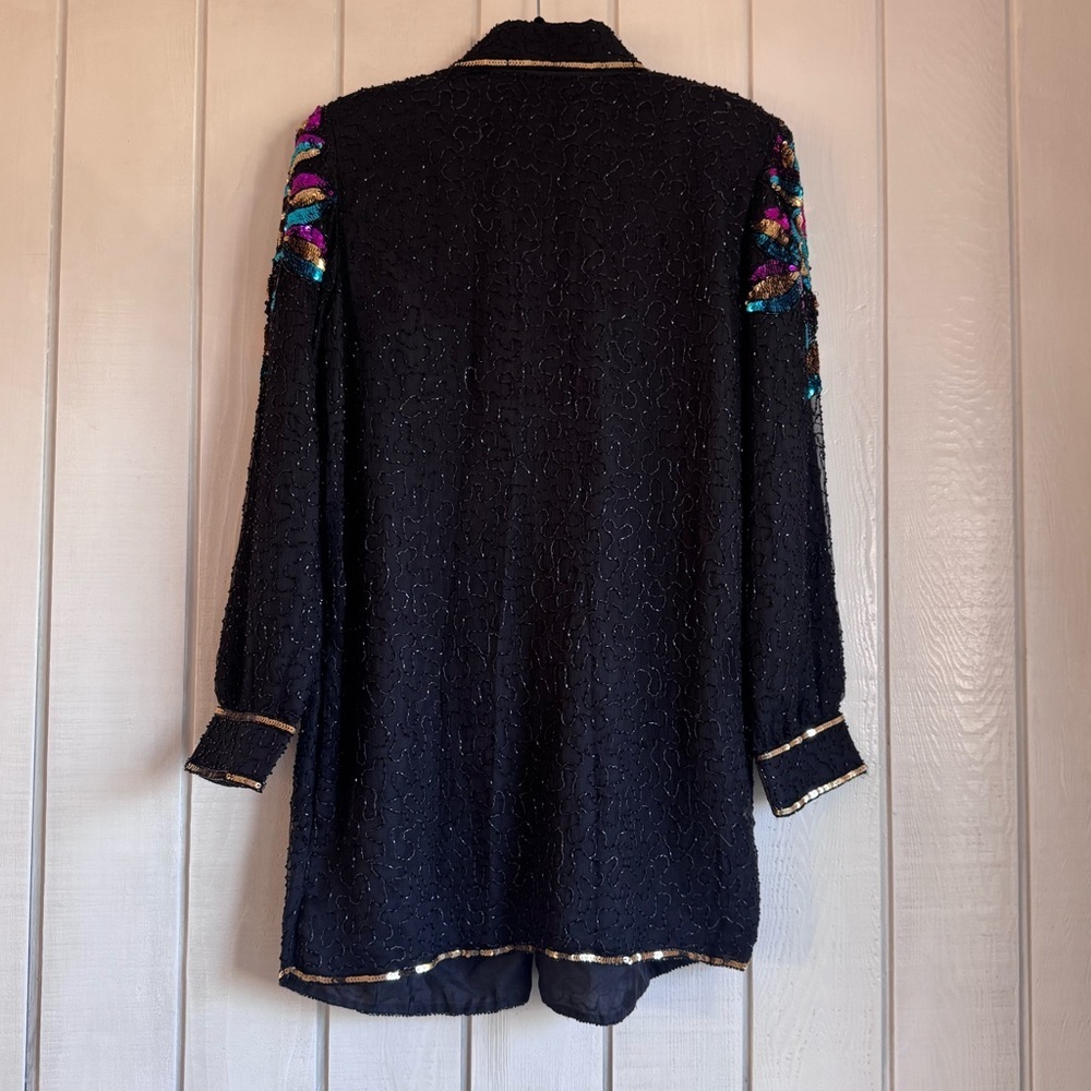 Vintage Jewel Queen Black Silk Beaded Coat - Picture 3 of 10